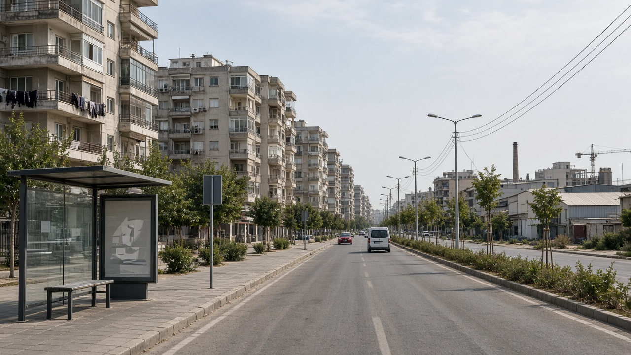 Çiğli’de otobüs durağı ve apartmanlı cadde