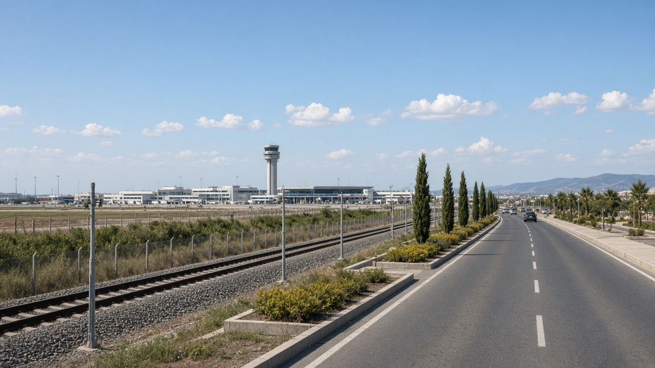 Adnan Menderes Havalimanı kulesi ve önündeki yol
