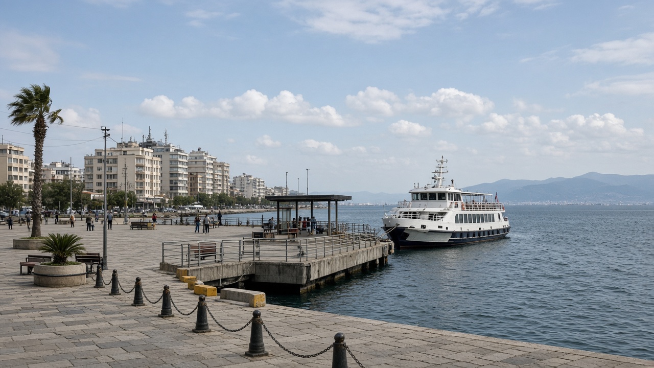 Karşıyaka iskelede yanaşmış vapur